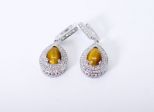Серьги из серебра с тигровым глазом и фианитами капля 7х10 мм 43625