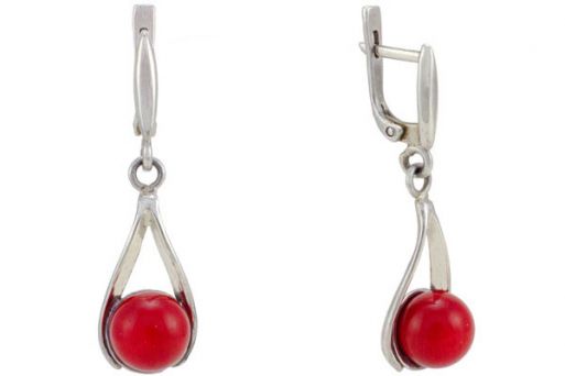 Серебряные серьги с кораллом 44735 купить в магазине Самоцветы мира