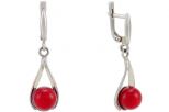 Серьги из серебра с кораллом красным шар 9 мм капля большая висячая 44735
