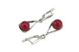 Серьги из серебра с кораллом красным шар 9 мм капля большая висячая 44735