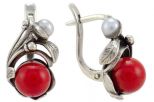 Серьги из серебра с кораллом красным шар 10 мм роза 44757
