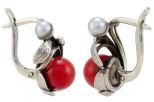 Серьги из серебра с кораллом красным шар 10 мм роза 44757