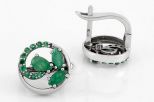 Серьги из серебра с изумрудом 3 камня с обсыпкой 44997