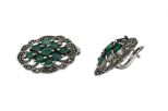 Серьги из серебра с изумрудом и марказитами 9 маркиз 3х6 мм 45018