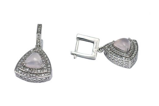 Серьги из серебра 925 пробы с розовым кварцем.