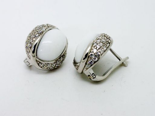Серебряные серьги с кахолонгом 45817 купить в магазине Самоцветы мира