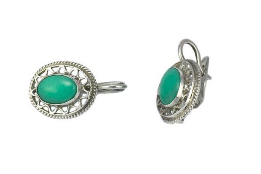 Серьги из серебра 925 пробы с хризопразом.