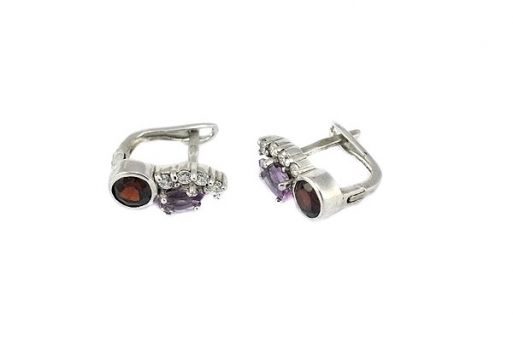 Серьги из серебра с Гранатом и Аметистом.
