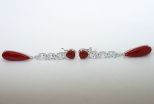 Серьги из серебра с кораллом красным и фианитами капля 10х28 мм круг 6 мм  46473