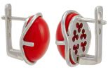 Серьги из серебра с кораллом красным овал 10х15 мм 46476