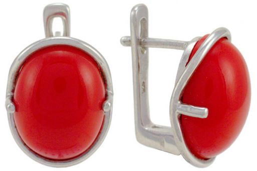 Серебряные серьги с кораллом 46476 купить в магазине Самоцветы мира