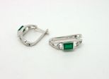 Серьги из серебра с агатом зелёным и фианитами прямоугольник 4х6 мм 46789