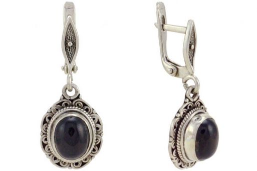 Серьги из серебра 925 пробы с диопсидом.