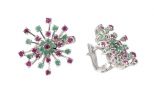 Серьги из серебра с изумрудом и рубином 31 круг 2 мм 47372