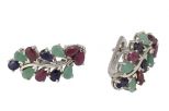 Серьги из серебра с изумрудом, рубином, сапфиром 11 капель 3х5 мм 47374