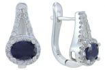 Серьги из серебра с сапфиром и фианитами овал 6х5 мм 47434