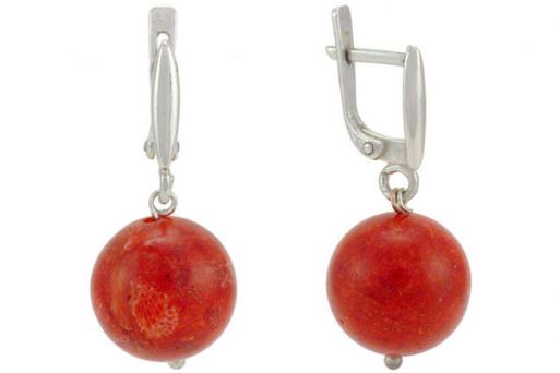 Серебряные серьги с кораллом 47759 купить в магазине Самоцветы мира