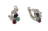 Серьги из серебра с изумрудом, рубином, сапфиром и фианитами 3 капли 4х6 мм 48271