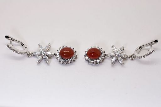 серьги сердолик CZ 14,6гр* ― Самоцветы мира