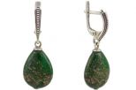 Серьги из серебра с авантюрином зелёным пиритом капля 13х19 мм 48564