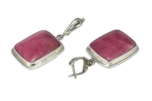 Серьги из серебра 925 пробы с родонитом.