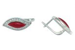 Серьги из серебра с кораллом красным и фианитами маркиза 4х14 мм 48994