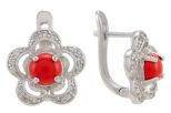 Серьги из серебра с кораллом красным и фианитами круг 8 мм 49000