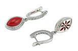 Серьги из серебра с кораллом красным и фианитами маркиза 7х13 мм 49006