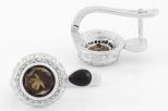 Серьги из серебра с раухтопазом и фианитами круг 8 мм 50952