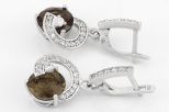 Серьги из серебра с раухтопазом и фианитами круг 10 мм 50954