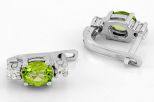 Серьги из серебра с хризолитом и фианитами овал 5х6 мм 50962