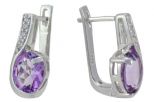 Серьги из серебра с аметистом и фианитами овал 7х9 мм 51685