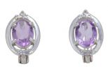 Серьги из серебра с аметистом и фианитами овал 6х8 мм 51709