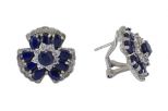 Серьги из серебра с сапфиром и фианитами 9 овалов 4х6 мм и круг 6 мм 51774