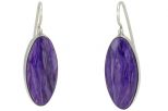 Серьги из серебра с чароитом овал 12х27 мм 51801