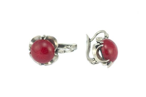 Серебряные серьги с кораллом 54629 купить в магазине Самоцветы мира