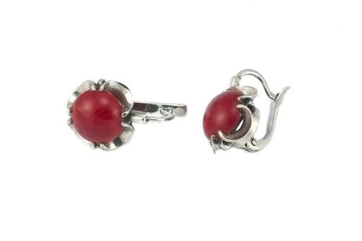 Серебряные серьги с кораллом 52622 купить в магазине Самоцветы мира