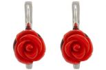 Серьги из серебра с кораллом красным роза 12 мм чаша 52624
