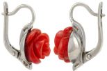 Серьги из серебра с кораллом красным роза 12 мм чаша 52624