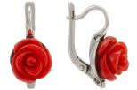 Серьги из серебра с кораллом красным роза 12 мм чаша 52624