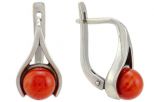 Серьги из серебра с кораллом морковным шар 8 мм капля малая 52783