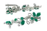 Серьги из серебра с изумрудом и фианитами 9 камней 52881