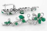 Серьги из серебра с изумрудом и фианитами 9 камней 52881