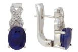 Серьги из серебра с сапфиром и фианитами овал 6х8 мм 52930