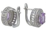 Серьги из серебра с аметистом и фианитами овал 8х10 мм 53152