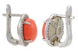 Серьги из серебра с кораллом розовым и фианитами овал 8х10 мм 53187
