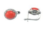 Серьги из серебра с кораллом розовым и фианитами овал 8х10 мм 53187