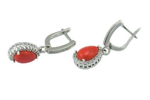 Серебряные серьги с кораллом 53199 купить в магазине Самоцветы мира