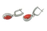 Серьги из серебра с кораллом оранжевым и фианитами капля 7х9 мм 53199