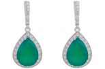 Серьги из серебра с агатом зелёным и фианитами капля 12х16 мм 53520
